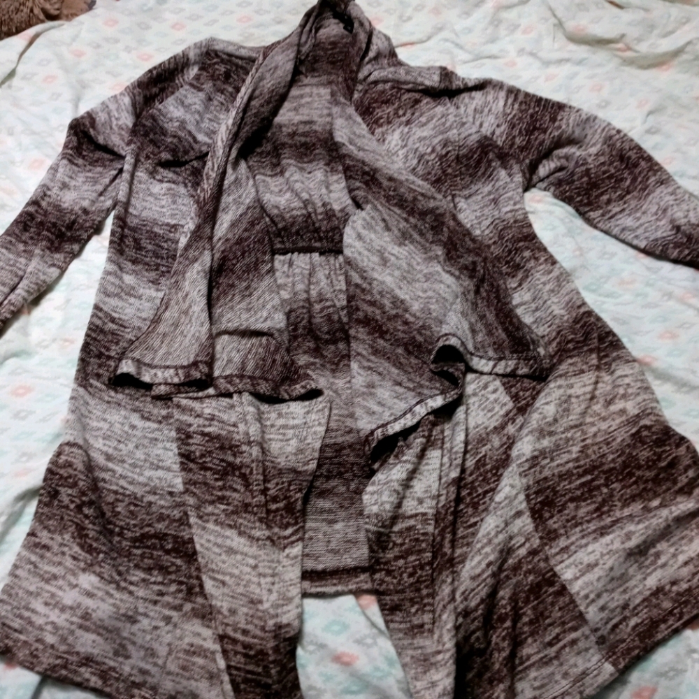 Layered open front cardigan with ruched back